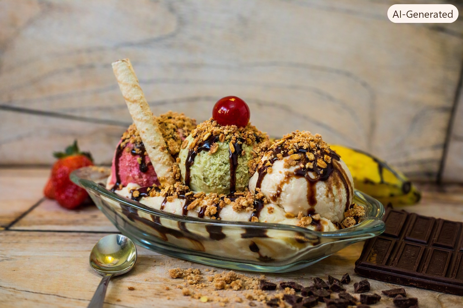 Banana Split Tradicional preparada com Sorvete John’s