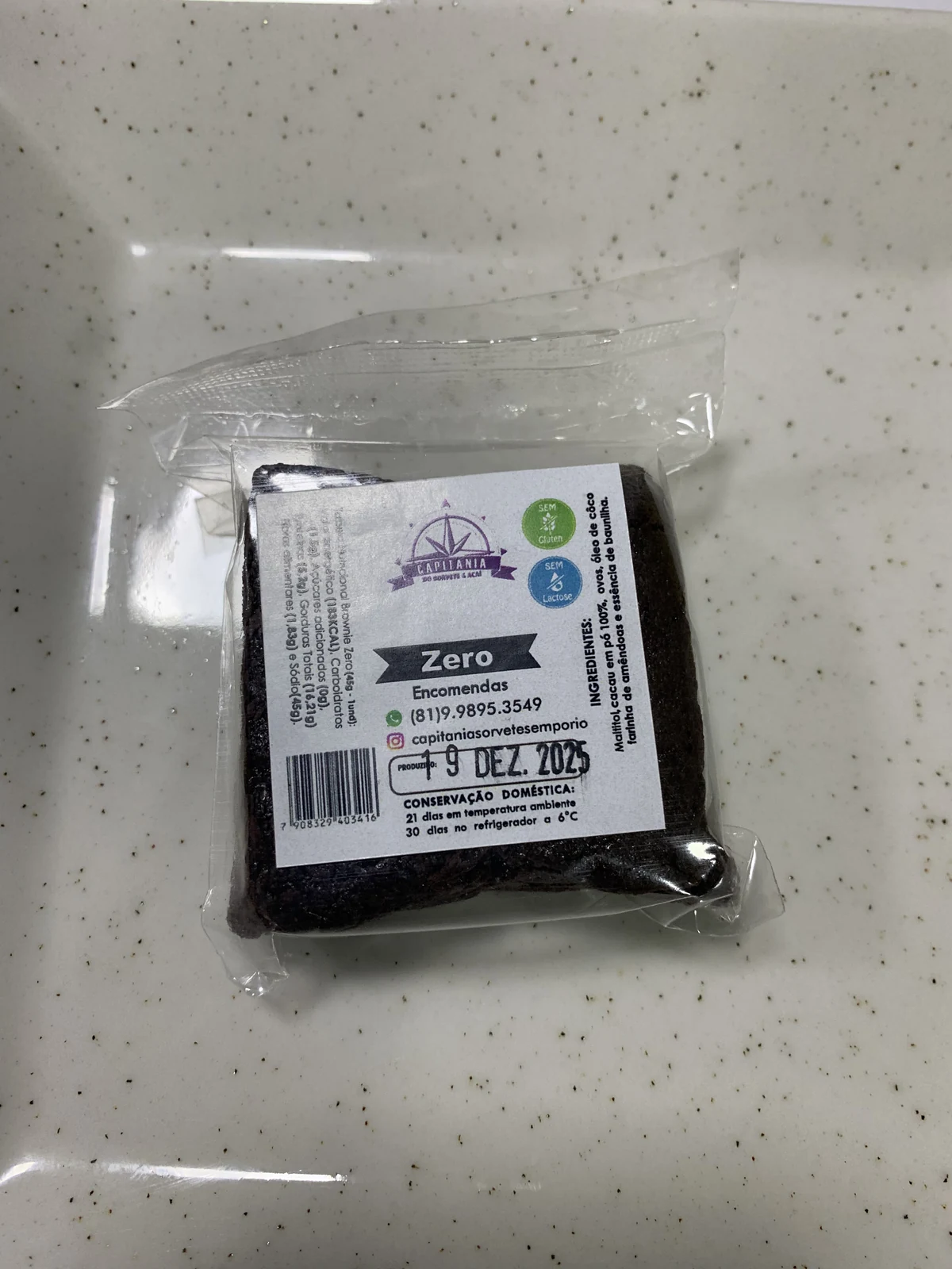 Brownie sem Adição de Açúcar e sem Lactose da Capitania em embalagem individual