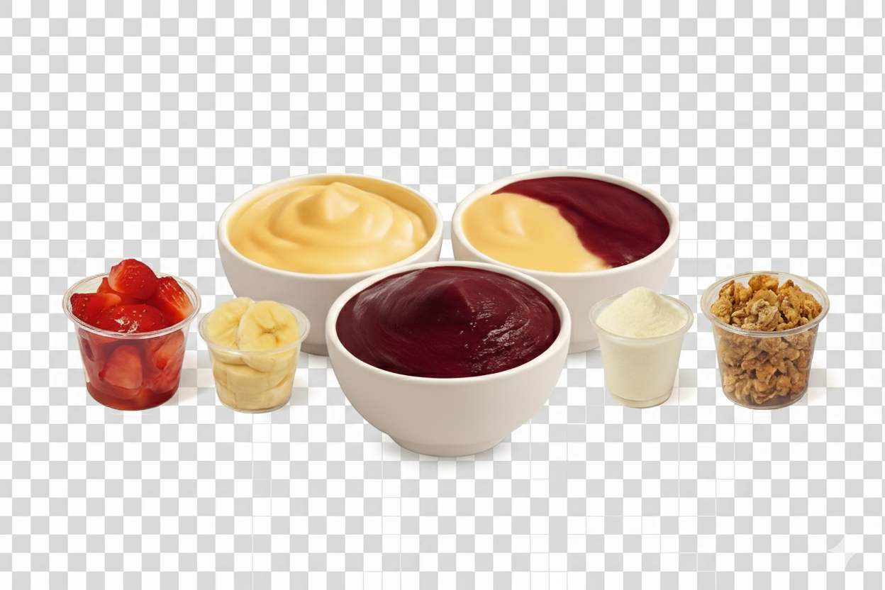 Açaí e cupuaçu com acompanhamentos